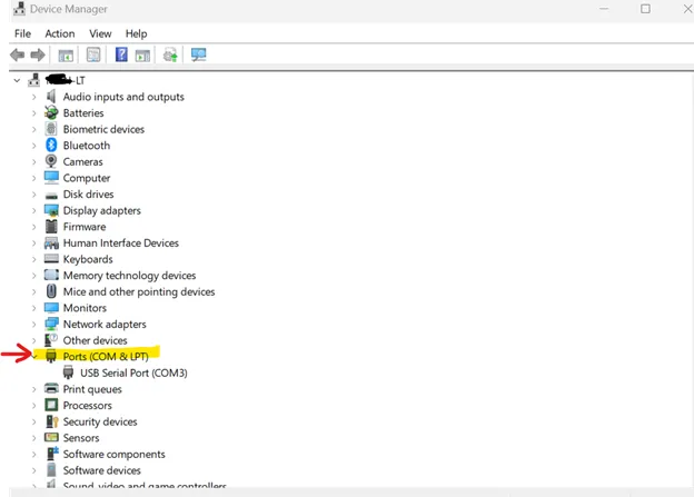 Expand Ports COM and LPT to find the COM port for USB to Serial for PuTTY