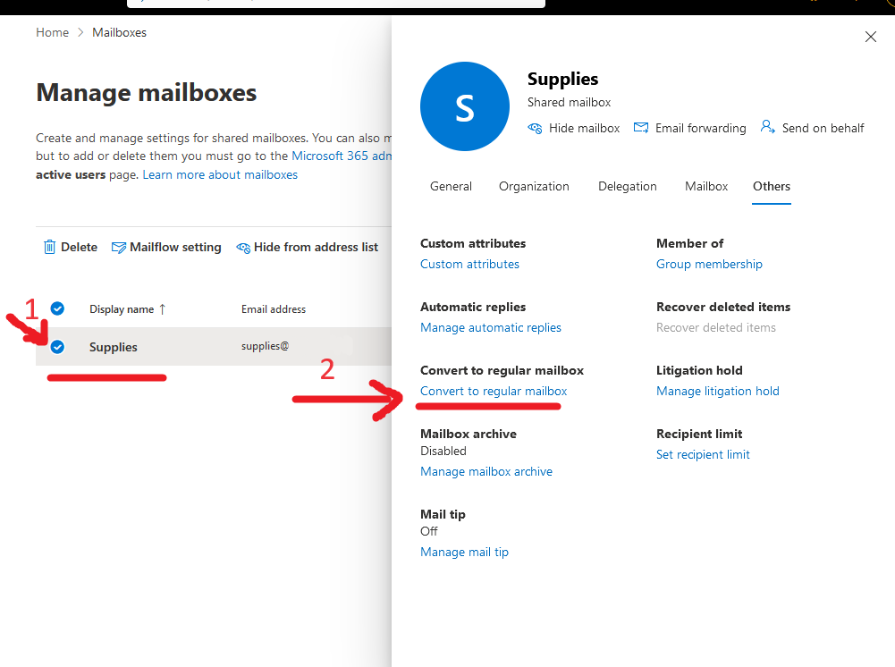 Convert Shared Mailbox to Regular Mailbox