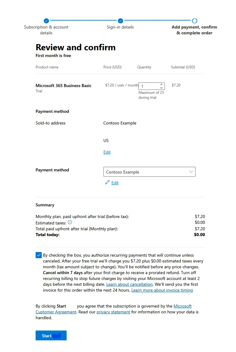 Review and confirm the subscription details