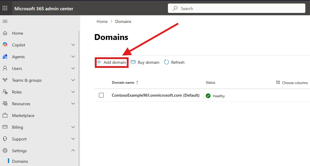 an image showing the user to click on the add domain button