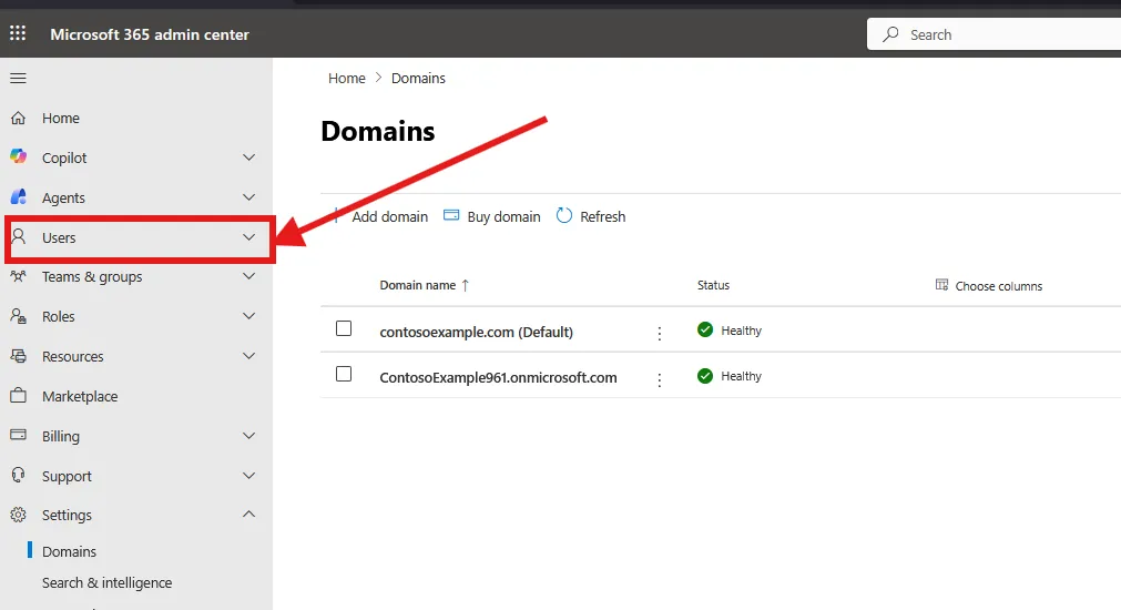 example image showing to click on the users tab of the left side of the admin panel