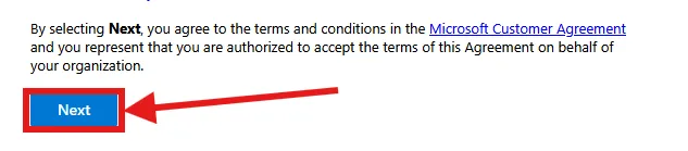 arrow and red box showing where the Next button is