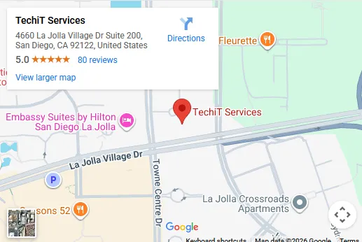 techit services map Map showing the TechiT Services location in San Diego